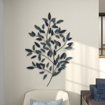 Image showing 7 th Harper & Willow Blue Metal Leaf Wall Decor 31" x 2" x 45"