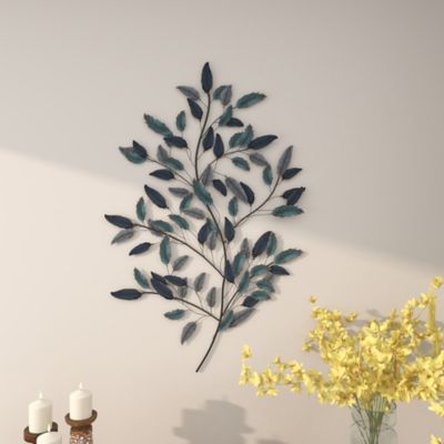 Image showing 8 th Harper & Willow Blue Metal Leaf Wall Decor 31" x 2" x 45"