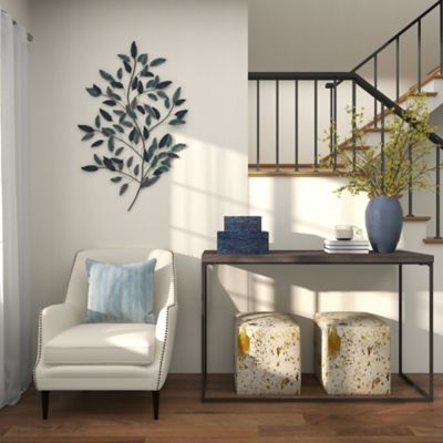 Image showing 10 th Harper & Willow Blue Metal Leaf Wall Decor 31" x 2" x 45"