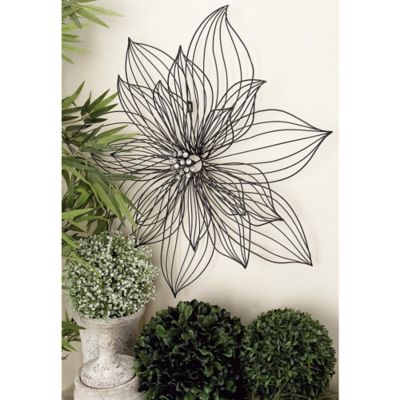 Harper & Willow Black Metal Modern Flowers Wall Decor, 26 in. x 4 in. x 26 in.