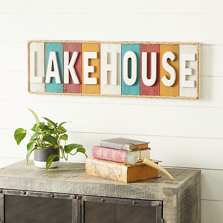 Harper & Willow White Wood Coastal Words and Text Wall Decor, 36 in. x 2 in. x 11 in.