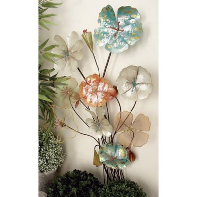 Harper & Willow Multicolor Metal Eclectic Flowers Wall Decor, 18 in. x 5 in. x 37 in.