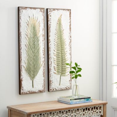 Harper & Willow White Metal Contemporary Leaves Wall Decor, 13 in., 36 in., 2 pc.
