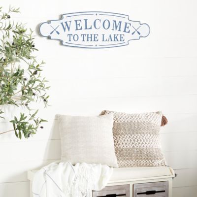 Harper & Willow Blue Metal Coastal Words and Text Wall Decor, 36 in. x 11 in., 89543