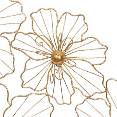 Image showing  Gold Metal Modern Flowers Wall Decor, 43 in. x 2 in. x 21 in.