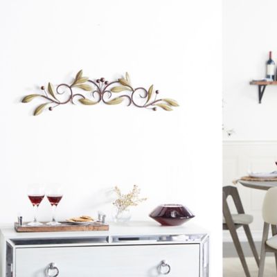 Image showing  Green Metal Traditional Leaves Wall Decor, 31 in. x 6 in.