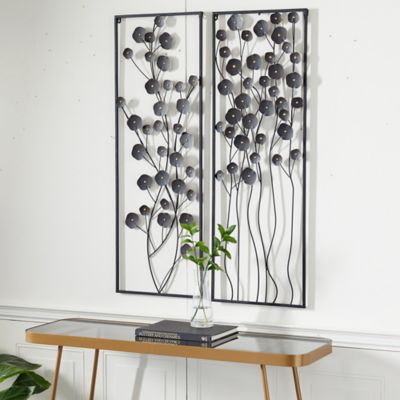 Harper & Willow Black Metal Farmhouse Leaves Wall Decor, 15 in., 42 in., 2 pc.