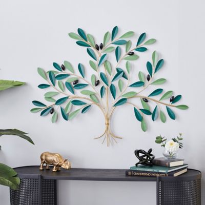 Harper & Willow Green Metal Coastal Leaves Wall Decor, 40 in. x 2 in. x 31 in.