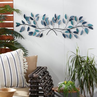 Harper & Willow Blue Metal Traditional Leaves Wall Decor, 52 in. x 15 in.