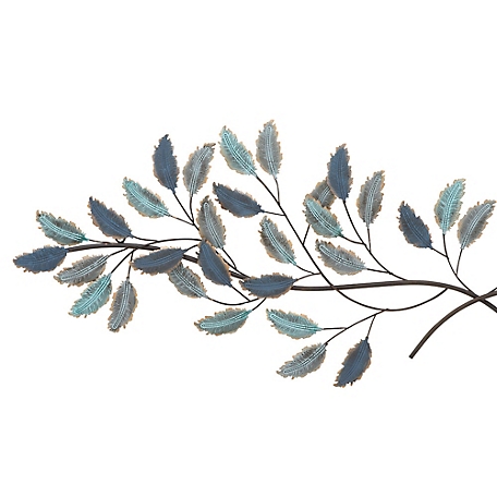 Harper & Willow Blue Metal Traditional Leaves Wall Decor, 52 in. x 2 in. x  15 in.
