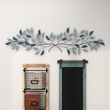 Harper & Willow Blue Metal Traditional Leaves Wall Decor, 52 in. x 2 in. x  15 in.
