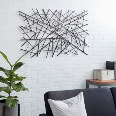 Harper & Willow Dark Grey Metal Contemporary Abstract Wall Decor, 48 in. x 2 in. x 30 in.