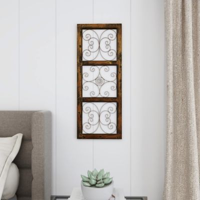 Image showing 8 th Harper & Willow Brown Metal Rustic Ornamental Wall Decor, 14 in. x 36 in.