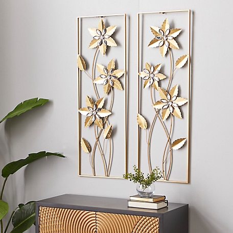 Harper & Willow Gold Metal Contemporary Flowers Wall Decor, 12 in., 36 in., 2 pc.