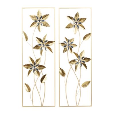 Image showing  Gold Metal Contemporary Flowers Wall Decor, 12 in., 36 in., 2 pc.