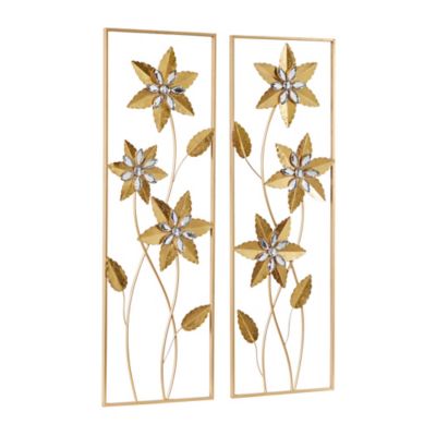 Image showing  Gold Metal Contemporary Flowers Wall Decor, 12 in., 36 in., 2 pc.