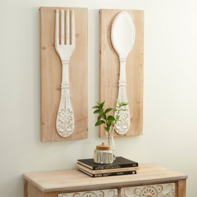 Harper & Willow Brown Wood Farmhouse Abstract Fork and Spoon Wall Decor, 2 pc.