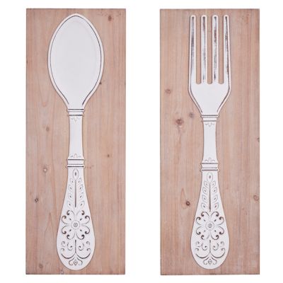 Image showing  Brown Wood Farmhouse Abstract Fork and Spoon Wall Decor, 2 pc.