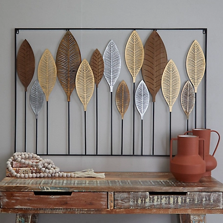 Harper & Willow Multi-Colored Metal Modern Leaves Wall Decor, 47 in. x 1 in. x 32 in., 89392