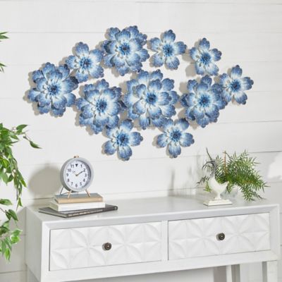 Harper & Willow Blue Metal Contemporary Flowers Wall Decor, 46 in. x 26 in.