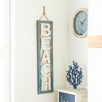 Harper & Willow Beige Wood Coastal Words and Text Wall Decor, 10 in. x 2 in. x 41 in.