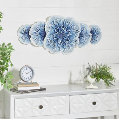 Harper & Willow Blue Metal Contemporary Flowers Wall Decor, 38 in. x 3 in. x 16 in.