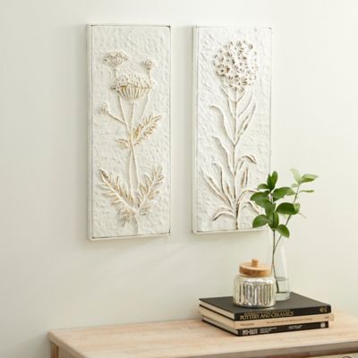 Harper & Willow White Metal Farmhouse Flowers Wall Decor, 9.5 in./23 in., 2 pc.