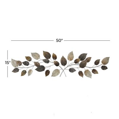 Image showing 5 th Harper & Willow Brown Metal Traditional Leaves Wall Decor, 50 in. x 15 in.