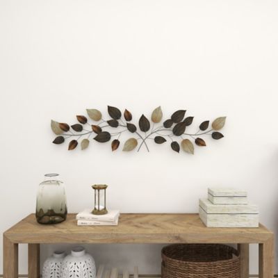 Image showing 6 th Harper & Willow Brown Metal Traditional Leaves Wall Decor, 50 in. x 15 in.