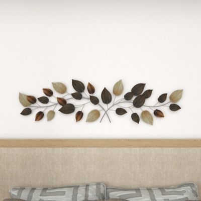 Image showing 7 th Harper & Willow Brown Metal Traditional Leaves Wall Decor, 50 in. x 15 in.