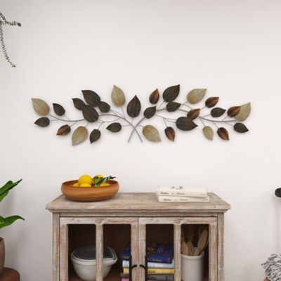 Image showing 8 th Harper & Willow Brown Metal Traditional Leaves Wall Decor, 50 in. x 15 in.