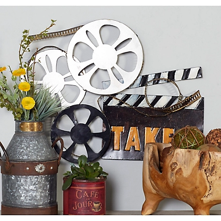 Harper & Willow Black Metal Vintage Film Reels Wall Decor, 24 in. x 2 in. x 19 in.