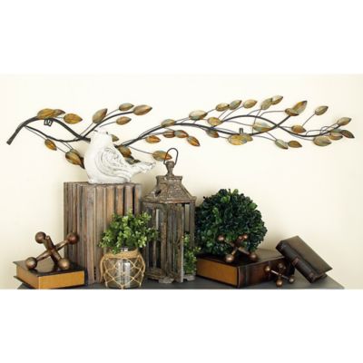 Harper & Willow Brown Metal Traditional Leaves Wall Decor, 11 in. x 1 in. x 61 in.