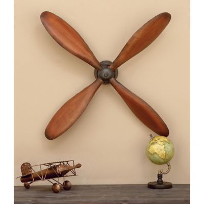 Harper & Willow Dark Brown Metal 4-Blade Airplane Propeller Wall Decor with Aviation Detailing, 32 in. x 5 in. x 32 in.