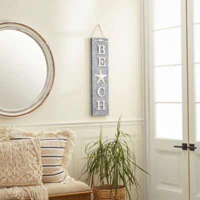 Harper & Willow Blue Wood Coastal Nautical Wall Decor, 8 in. x 2 in. x 31 in.