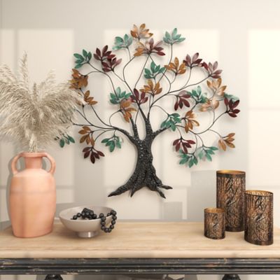 Harper & Willow Multicolor Metal Tree Wall Decor with Leaf Detail, 47 in. x 2 in. x 42 in.