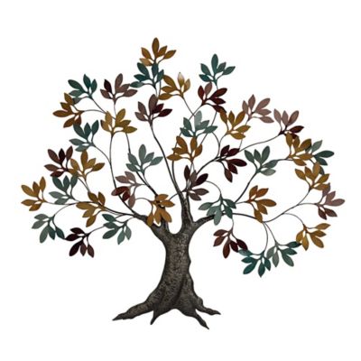 Image showing  Multicolor Metal Tree Wall Decor with Leaf Detail, 47 in. x 2 in. x 42 in.
