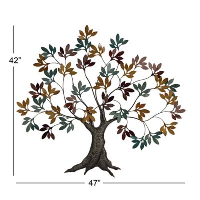 Image showing  Multicolor Metal Tree Wall Decor with Leaf Detail, 47 in. x 2 in. x 42 in.
