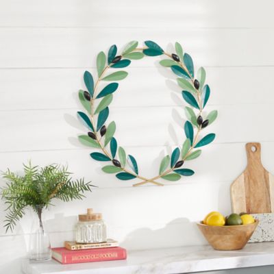 Harper & Willow Green Metal Coastal Leaves Wall Decor, 22 in. x 2 in. x 22 in.