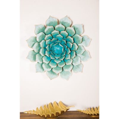 Harper & Willow Turquoise Metal Traditional Flowers Wall Decor, 23 in. x 4 in. x 23 in.