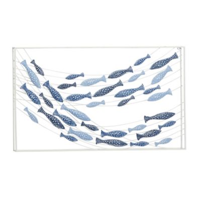 Image showing  Blue Metal Coastal Fish Wall Decor, 40 in. x 2 in. x 24 in.