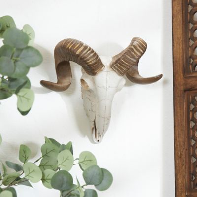 Harper & Willow White Polystone Farmhouse Sheep Skull Wall Decor, 14 in. x 5 in. x 12 in.