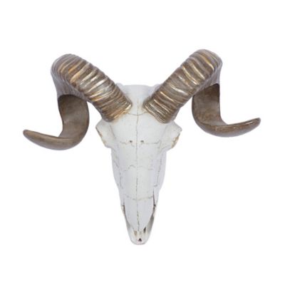 Image showing 1 th Harper & Willow White Polystone Farmhouse Sheep Skull Wall Decor, 14 in. x 5 in. x 12 in.