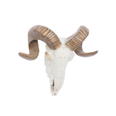 Image showing 2 th Harper & Willow White Polystone Farmhouse Sheep Skull Wall Decor, 14 in. x 5 in. x 12 in.