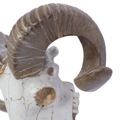 Image showing 3 th Harper & Willow White Polystone Farmhouse Sheep Skull Wall Decor, 14 in. x 5 in. x 12 in.