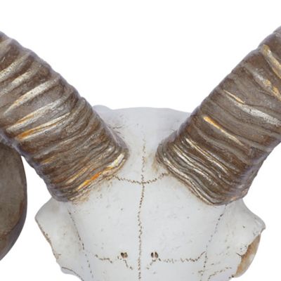 Image showing 4 th Harper & Willow White Polystone Farmhouse Sheep Skull Wall Decor, 14 in. x 5 in. x 12 in.