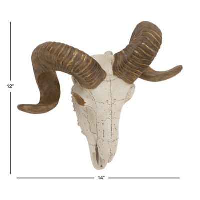 Image showing 6 th Harper & Willow White Polystone Farmhouse Sheep Skull Wall Decor, 14 in. x 5 in. x 12 in.