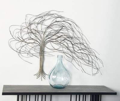 Harper & Willow Silver Metal Indoor Outdoor Tree Wall Decor with Long Branch, 54 in. x 4 in. x 36 in.