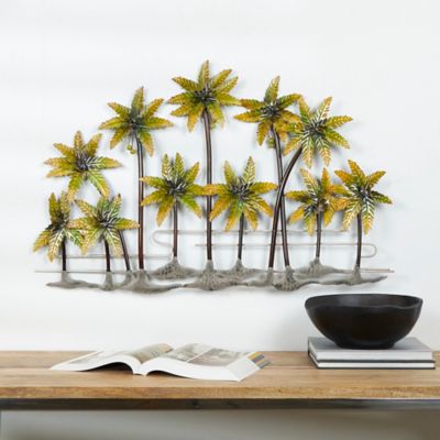 Harper & Willow Green Metal Tree Indoor Outdoor Palm Tree Wall Decor, 38" x 2" x 25"