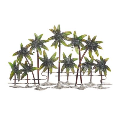 Image showing  Green Metal Tree Indoor Outdoor Palm Tree Wall Decor, 38 in. x 25 in.
